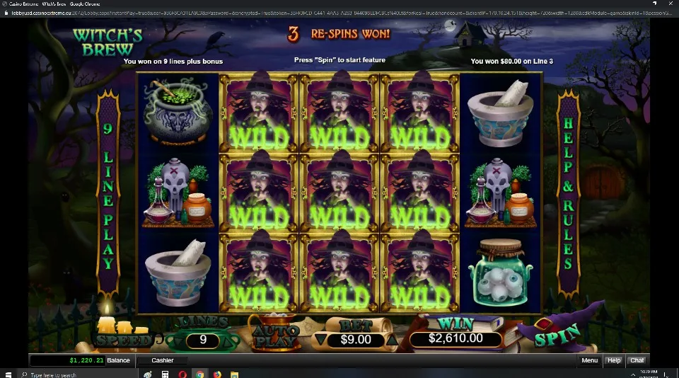 "Witch's Brew" slot win