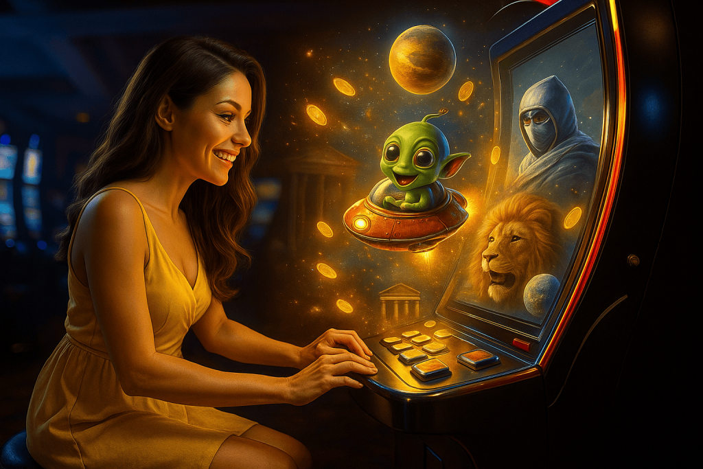 A women playing slots when they come to life