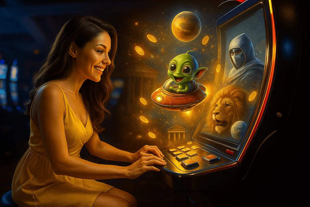 A women playing slots when they come to life

